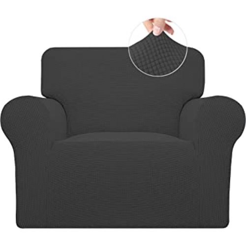Easy-Going Stretch Chair Sofa Slipcover 1-Piece Couch Sofa Cover Furniture Protector Soft with Elastic Bottom for Kids, Pet. Spandex Jacquard Fabric Small Checks (Chair, Dark Gray)