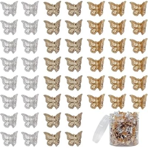 50 Packs Assorted Color Butterfly Hair Clips, Beautiful Mini Butterfly Hair Clips Hair Accessories for Women and Girls (Gold, silver，copper)