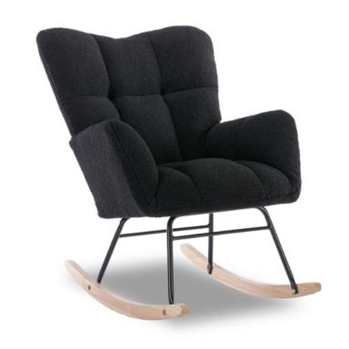 Racxily Teddy Rocking Gilder Nursery Chair For Living Room Indoor, Black