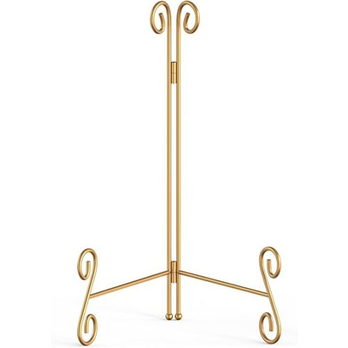 Gold Plate Stand, 10 Inch Decorative Holder for Displaying Platters, Heavy-Duty Metal Easel Stand for Picture, Photo Frame, Books and Round Objects, 1-Pack