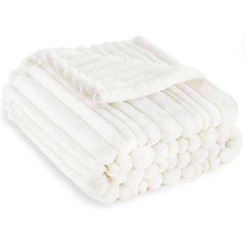 HOMRITAR White Baby Blanket for Boys Girls Super Soft Cozy Lightweight Toddler Blankets with Striped Design, Cute Fluffy Fleece Throws for Nursery Crib, 30 x 40 Inches