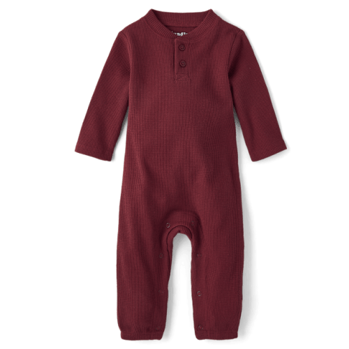 Baby Boys Thermal Henley Romper - Burgundy