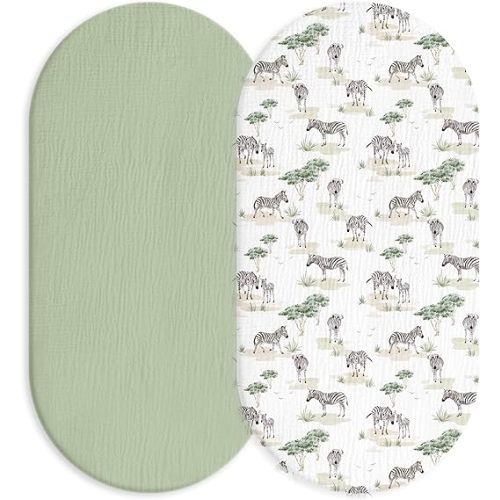 Muslin Bassinet Sheets 2 Pack, Universal Cotton Fitted Baby Mattress Sheet | Soft Breathable Muslin Cotton, 360° Elastic Snug Fit Oval & Rectangle Bassinet Mattresses Set, Blue Whale