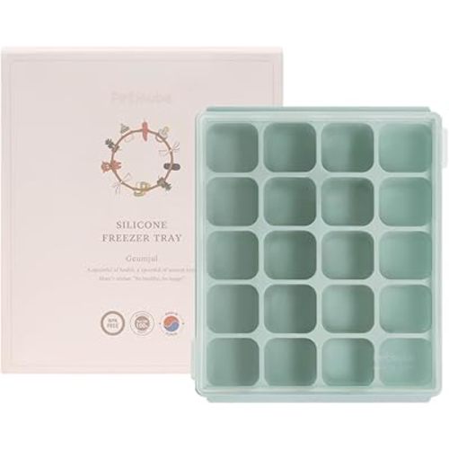 Baby Food Storage Silicone Cubes with Clip-On Lid Freezer Tray Baby Food Soups Purees Ice Easy and Safe Design Made in Korea (20, Ocean Blue)