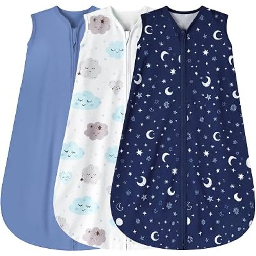 BSTOPPT 3 Pack Baby Sleep Sack 6-12 Months 100% Rayon Cotton Baby Sleeping Bag 2-Way Zipper Toddler Wearable Blankets Comfy Stretchy Lightweight TOG 0.3