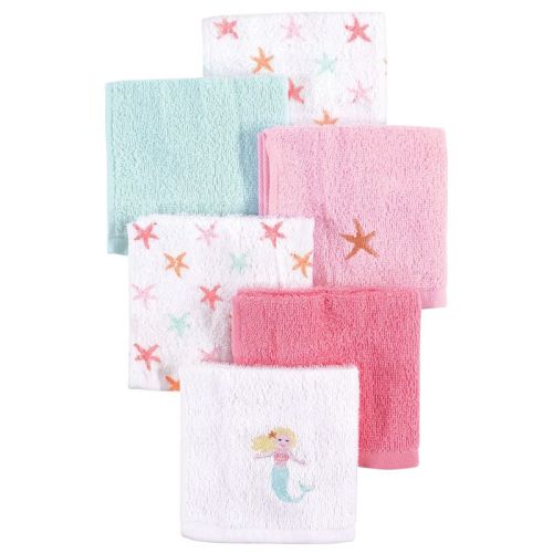 Hudson Baby Infant Girl Super Soft Cotton Washcloths Set, Mermaid, One Size