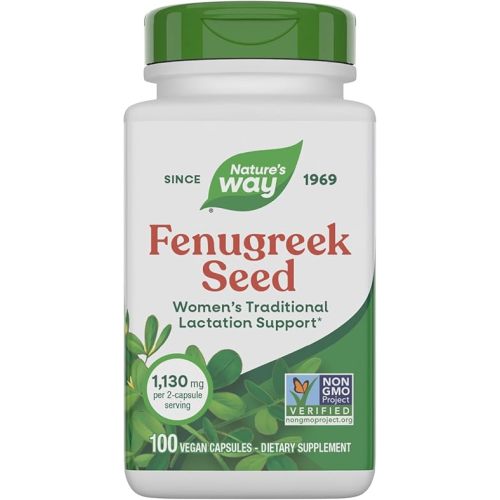 Nature's Way Fenugreek Seed Supplement, Fenugreek for Traditional Breastfeeding Lactation Support*, Non-GMO Project Verified, Vegan, 100 Capsules (Packaging May Vary)