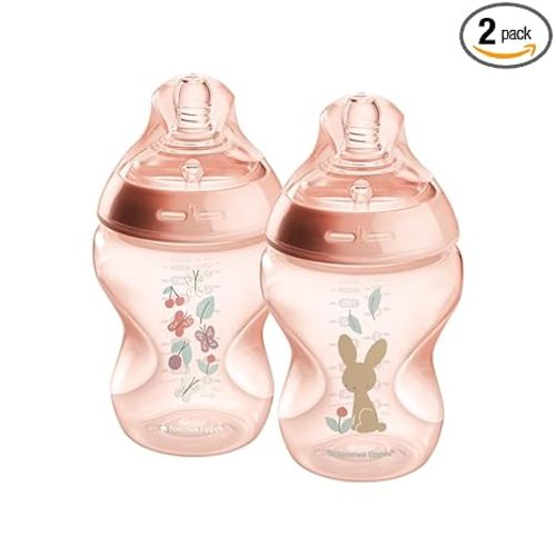 Tommee Tippee Natural Start Anti-Colic 9 oz BPA Free Baby Bottles, 0+ Months, Slow Flow Breast-Like Nipple, Self Sterilizing, Designed for Seamless Transition Between Bottle & Breast, Pink, Pack of 2