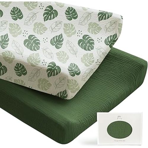 Konssy 2 Pack Muslin Changing Pad Covers for Boys, Ultra Soft & Breathable Cotton Baby Diaper Changing Table Covers, Neutral Nursery Diaper Changing Pad Sheets (Soft Blooms,Taupe)