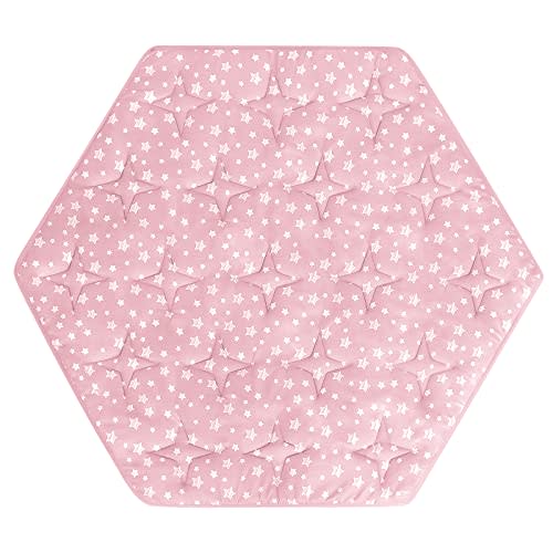 Hexagon Playpen Mat Fits POP 'N GO Baby Playpen, 59 Inch Hexagon Playpen Mattress Pad, Non Slip and Padded Play Mat Pink with Star Print
