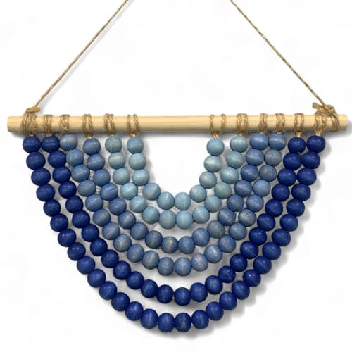 Fenisam Boho Chic Wooden Bead Garland Wall Hanging Tapestry, Natural-Inspired Handcrafted Home Decor for Living Room, Bedroom, Entryway, Nursery, Apartment & Dorm (Sky Blue Gradient, 12 Inches)