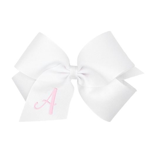 Wee Ones Girls' Initial It Monogram Hair Bows on a WeeStay No Slip Hair Clip, For All Ages and Hair Types, White Bow, King Size, Letter A