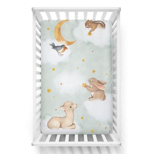 Mini Crib Sheet - 100% Cotton - Goodnight Wonderland by Rookie Humans. Fits standard Mini Cribs and Playards, 24x38 inches