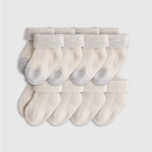 Organic Cotton Fold Over Socks 8-Pack - Baby in white/grey