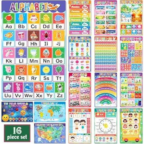slapaflife 16 Learning Posters for Toddlers Ages 1-3,Educational Posters for Preschool, Kindergarten, and Homeschool Classroom Decor