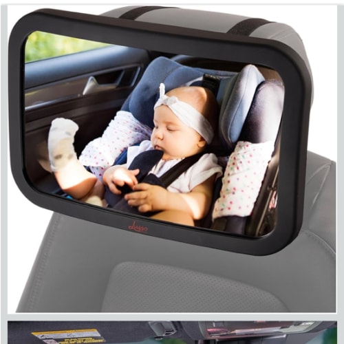 Lusso Gear Baby Car Mirror - Shatter-Resistant Glass & Stable Rear-Facing Headrest Mount - Wide-Angle Baby Mirror for Car Backseat View - Auto Essentials for Babies - 11.5 in, Black