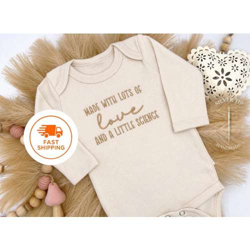 Embroidered Made with lots of Love and a Little Science Bodysuit, Miracle Baby, IVF Pregnancy Announcement, IVF Baby, Surrogate Bodysuit