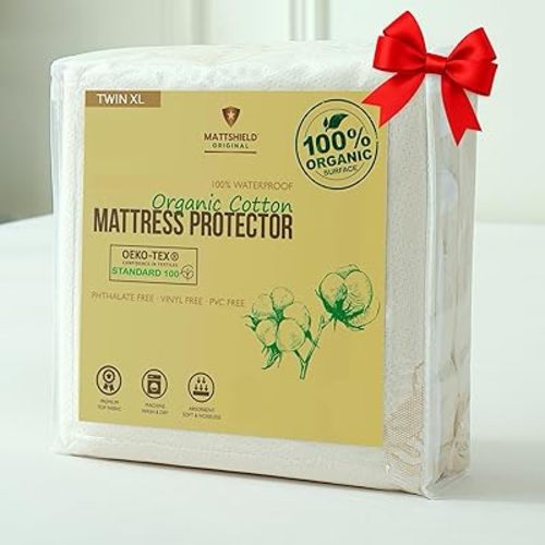 Waterproof Organic Mattress Protector Twin XL - Organic Cotton Breathable Mattress Pad Cover - 250 GSM Comfort - Deep Pocket - Fitted Comfort
