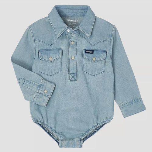 Baby Boy Long Sleeve Denim Bodysuit with Western Snap Placket 0-3M | COLLECTIONS | Wrangler®