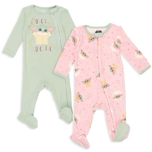 Star Wars The Child Newborn Baby Girls Zip Up Sleep N' Plays, Pink, 2 Pack