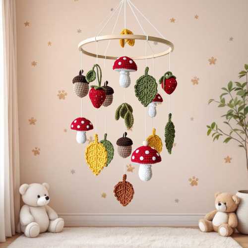 Personalized Crochet Baby Mobile, Crochet Baby Mobile, Autumn Nursery Decor, Crib Mobile, Nursery Mobile, Baby Shower Gift, Newborn Gift