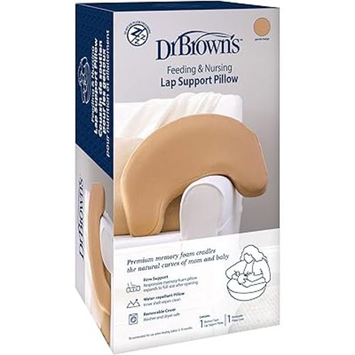 Dr. Brown's Feeding and Nursing Lap Support Pillow with Cover, Premium Memory Foam, Responsive Firm Support, Gentle Beige