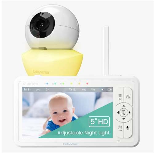 Babysense HD S2 Non-WiFi Video Baby Monitor with 1 Camera, 5" HD Split-Screen, Night Light & Sound Machine