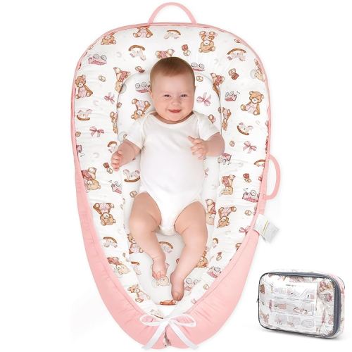 HKAI Baby Lounger - Infant Lounger for Newborn to 24 Months, Soft & Breathable Cotton Baby Nest, Portable Newborn Essentials for Boys & Girls, Cozy Baby Floor Seat for Home & Travel