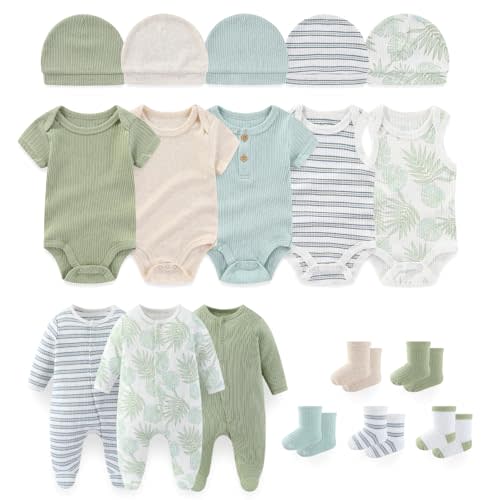 falianni Baby Boy Girl Layette Set 18 Piece Infant Essentials Must Haves Clothes 0-9 Month Rompers+Bodysuits+Hats+Socks