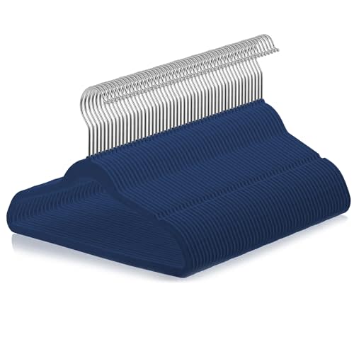 Casafield 50 Velvet Kid's Hangers - 14" Size for Children's Clothes - Royal Blue