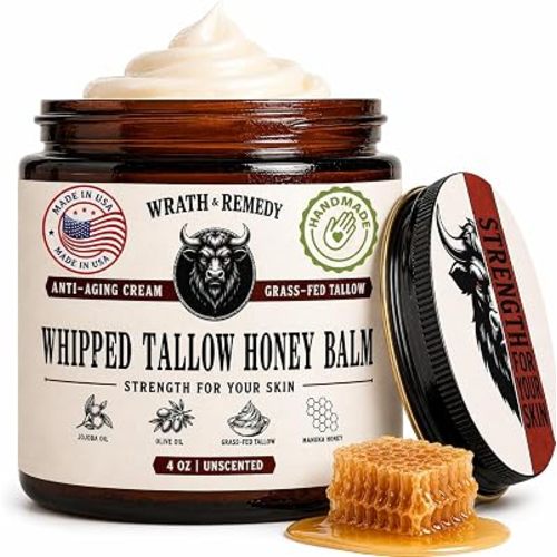 Organic Beef Tallow for Skin - 4 OZ (Unscented) — US-Made Grass Fed Beef Tallow for Face + Body — Whipped Tallow and Honey Balm Moisturizer for Dry and Sensitive Skin, Eczema, Rosacea (No Additives)