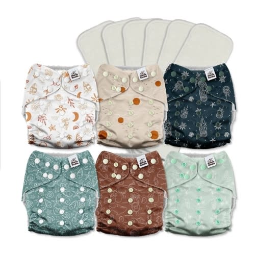 POCKET DIAPER 3.0 WITH INSERTS - 6 PACK(A-Seashore)