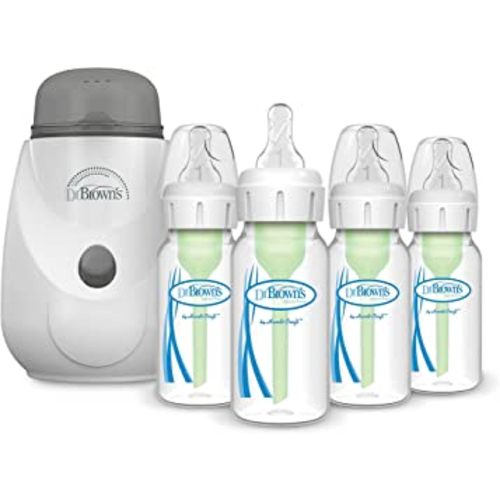 Dr. Brown’s Insta-Feed Bottle Warmer and Sterilizer with Anti-Colic Options+ Narrow Baby Bottles 4 oz/120 mL, with Level 1 Slow Flow Nipple, 4 Pack, 0m+