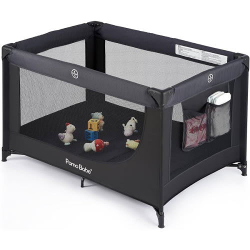 Pamo Babe Portable Crib Baby Playpen with Mattress and Carry Bag (Black)