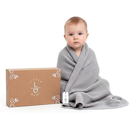 Organic Cotton Baby Blanket 30x40 in, Harbor Mist – GOTS Certified, Soft Knit Swaddle with Gift Box, Breathable Nursery Blanket for Crib & Stroller, Machine Washable