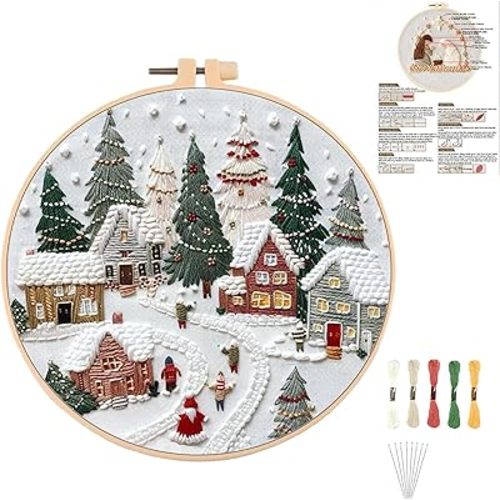 Christmas Embroidery Kit, Christmas Gnomes Embroidery Kits for Beginners with Pattern, DIY Adult Cross Stitch Kits with Needles and Thread Included (D)