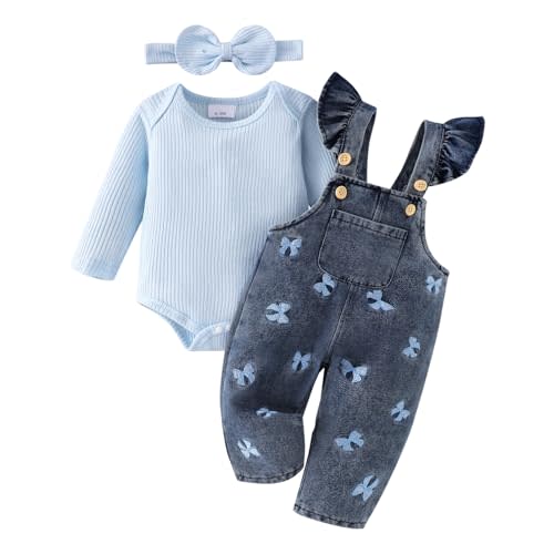 Baby Girl Clothes Newborn Romper Infant Jeans Adjustable Suspender Overalls Cute Headband 3Pcs Outfits Set 0-18 Months
