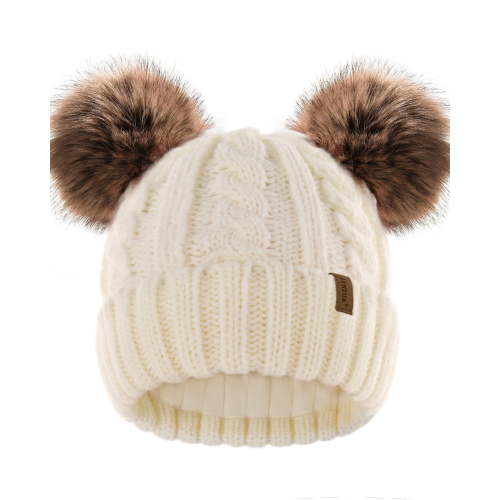 FURTALK Toddler Warm Winter Hat Kids Baby Knitted Soft Beanie with Double Faux Fur Pom Poms for Girls Boys