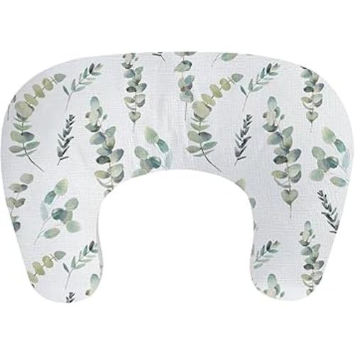 Little Grape Land Muslin Nursing Pillow, Soft 100% Cotton Breastfeeding Pillow with Breathable Removable Cover, Green Leaves Breast Feeding Pillows for Babies 0-12 Months with Protective Zipper