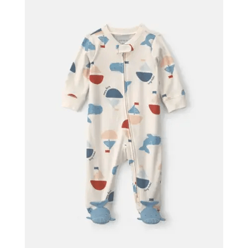 Baby Boy 2-Way Zip Sailboat Whale Cotton Sleep & Play Pajamas - Cream/Blue | Carter's