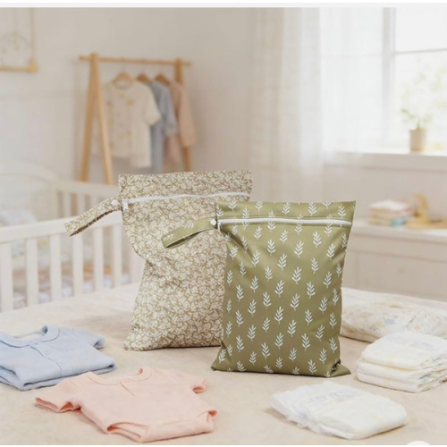 Amazon.com | 2 Pcs Cloth Diaper Wet Dry Bags, Waterproof Reusable with Zip & Handles, Olive Green Leaf & Floral Print Designs for Travel Beach Pool Daycare Items Yoga Gym Bag for Swimsuits or Wet Clothes | Packing Organizers