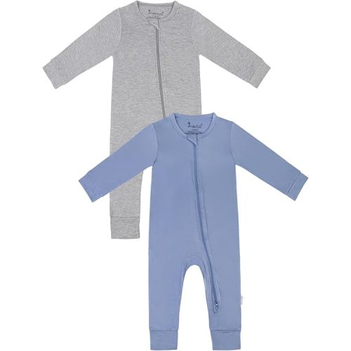 Baby Romper Boys Girls Bamboo Pajamas 2-Way Zipper Footless Unisex Long Sleeve Sleepers Sleep and Play 0-24 Months