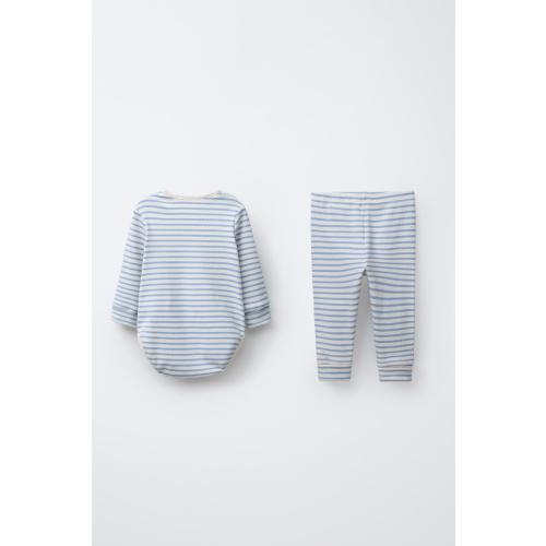 STRIPED BODYSUIT AND LEGGINGS SET - Light blue | ZARA United States