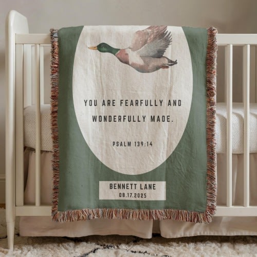Personalized Mallard Duck Baby Blanket: Woven Cotton, Baptism Gift