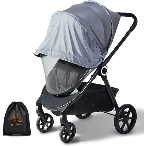 Orzbow 2-in-1 Baby Mosquito Net with UPF50+ Sunshade for Stroller, Breathable Stroller Mosquito Netting Privacy Cover with Two-Way Zipper & Storage Bag for Bassinet, Car Seat & Carrycot, Grey