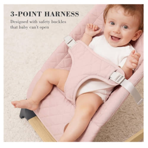 ANGELBLISS Baby Bouncer, Portable Bouncer Seat for Babies, Infants Bouncy Seat with Cotton Fabric, Natural Vibrations (Pink)