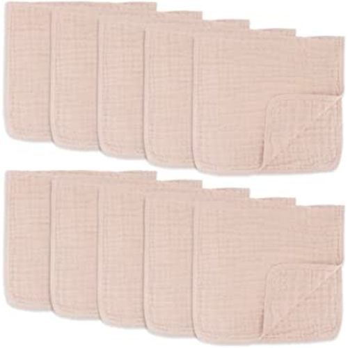 Muslin Burp Cloths Large 100% Cotton Hand Washcloths 6 Layers Extra Absorbent and Soft by Comfy Cubs (Blush, 10-Pack, 20" X10" )