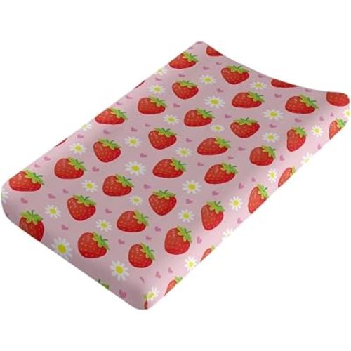 Strawberry Diaper Change Table Covers Soft Changing Pad Cover for Baby Replacement Baby Nursery Diaper Changing Pad Sheets for All Season Gift for Holiday