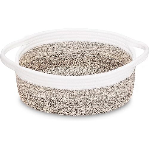ABenkle Small Basket with Handles - Decorative Durable Rope Woven Storage Bin Shelf Storage Organizer Cube, Easter Baby Gift Basket, 12"x8"x5"