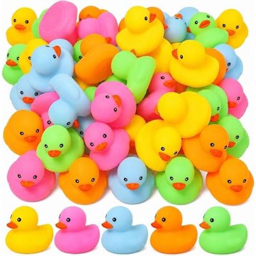 50pcs Mini Rubber Ducks Bath Toys, Multicolor Rubber Duckies Bulk, Mini Ducks Hiding for Cruise Ship Party Favors Shower Decorations Ducky Themed Pool Squeeze Games Classroom Prize